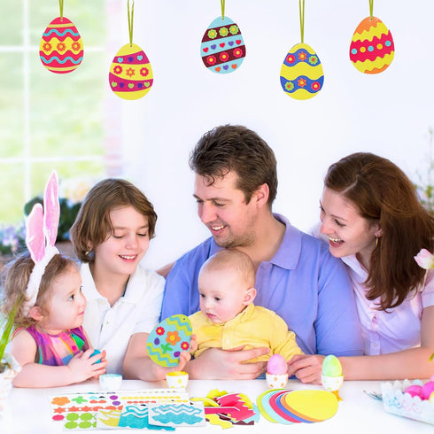 12 Pack Fennoral Easter Egg Craft Kit for Kids Make You Own Egg Foam Stickers Ornament DIY Easter Arts and Crafts