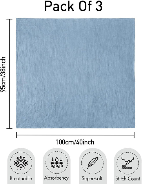 GLLQUEN BABY 3-Pack Muslin Swaddle Blankets for Boys and Girls, Unisex Newborn Receiving Baby Essentials, Gift Registry