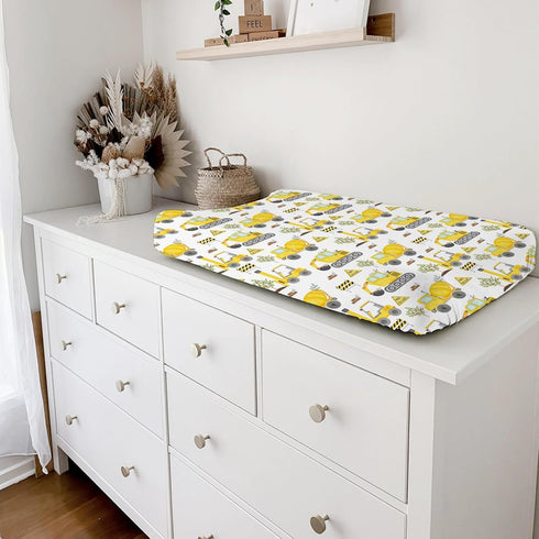 Construction Truck Excavator Tractor Trees Changing Pad Cover, Cute Fitted Baby Change Table Sheets for Boys Girls,