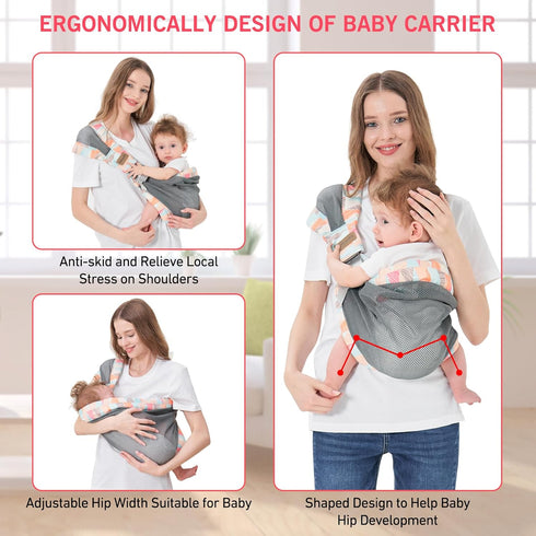 6-40 lbs Adjustable One Shoulder Baby Carrier for Infant, Lightweight Breathable Mesh Baby Hip Carrier Portable Baby