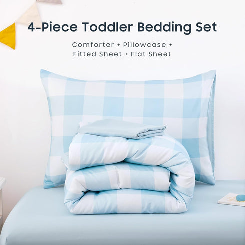 Set 4 Set Wake In Cloud - Gingham Toddler Bedding for Girls Boys, Cute Plaid Buffalo Check, Pieces Soft Crib Bed