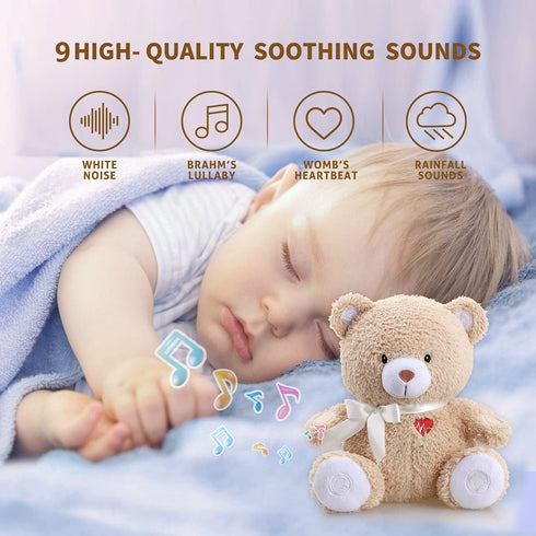 9 BEREST Baby Cry Activated Sleeping Aid Soother, White Noise Machine Infant Stuffed Animal Baby Gifts Bear Toy