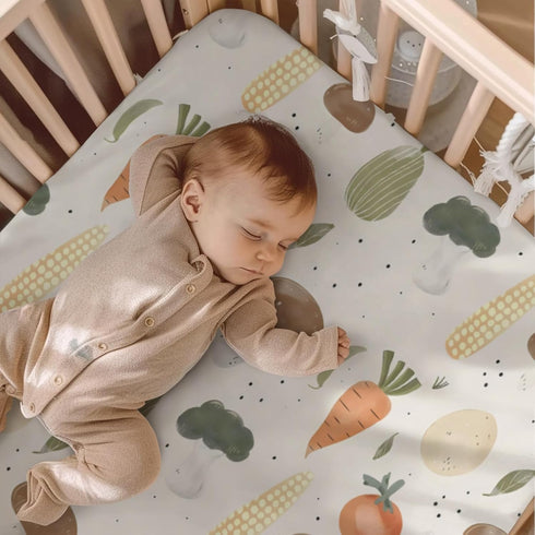 KuphiL10C Mattress-28x52 Vegetable Pattern Baby Sheets for Crib, Unisex Vegetable Nursery Fitted Bed Sheet for Boys
