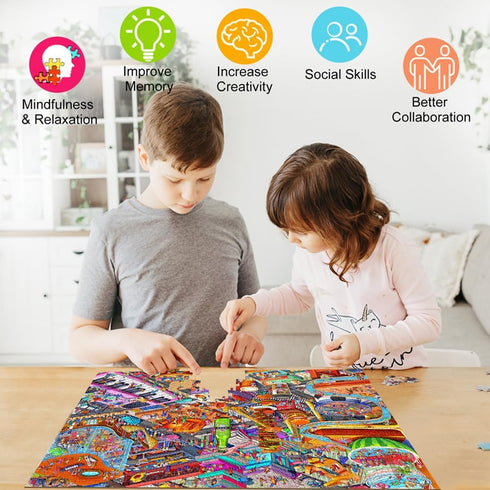 HUADADA 1000 Piece Jigsaw Puzzles for Adults, Little People's World Party, Challenging Game Puzzles