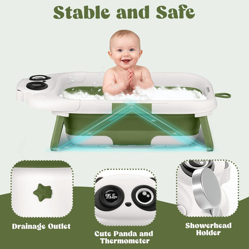 0-24 Collapsible Baby Bathtub for Newborn to Toddler, Portable Baby Bath Tub with Floating Cushion and Thermometer