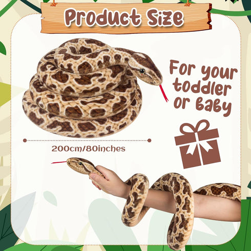 80" Snake Stuffed Animal Plush, Realistic Curling Giant Plush Toy for Kids, Lifelike Boa Constrictor Birthday Gift