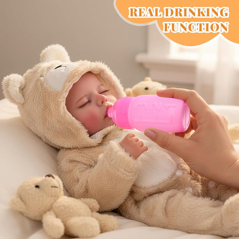 17 Inch 3+ BABESIDE Drink and Wet Reborn Baby Doll Realistic Sleeping Newborn, Can Drink Water & Pee, Full Body Soft