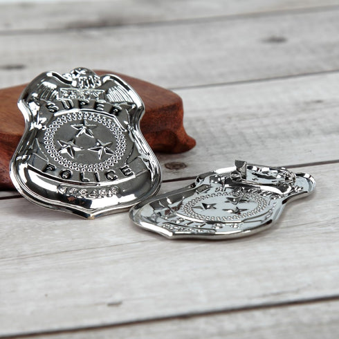 BinaryABC Metal Police Badges, 2PCS Police Role Play Brooch Props, Halloween Cop Cosplay Costume Accessory