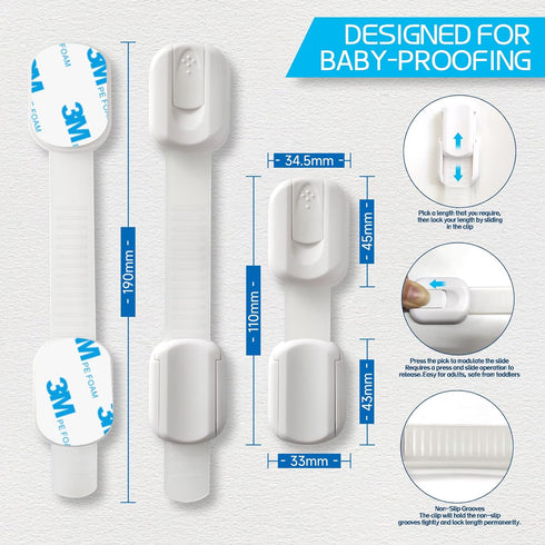 Define Essentials 8-Pack, 3M Child Safety Cabinet Locks, Easy Install with Adhesive, No Screws or Drilling