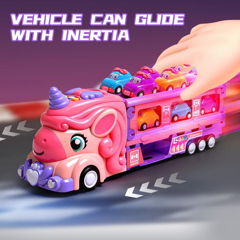 bulucoben 3 4 5 6 2 9 4-6 Unicorn Car Toys for Age Year Old Toddler Girl, Foldable Track & Player Race Mode Game, Light