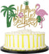 PALASASA Glitter Flamingo Happy Birthday Cake Topper - Hawaiian Luau Tropical Pineapple Theme Kids Party Decoration