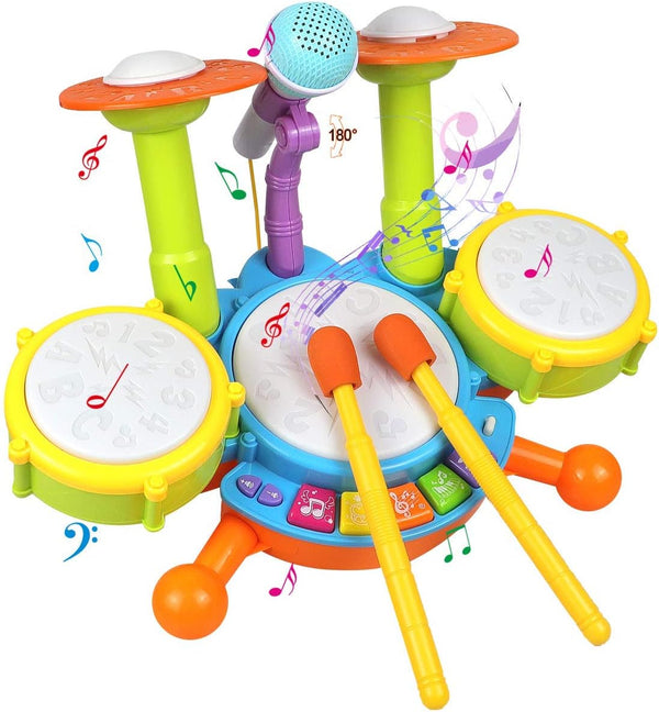 POKONBOY Kids Drum Set for Toddler 1-3, Musical Instruments Learning Toys with