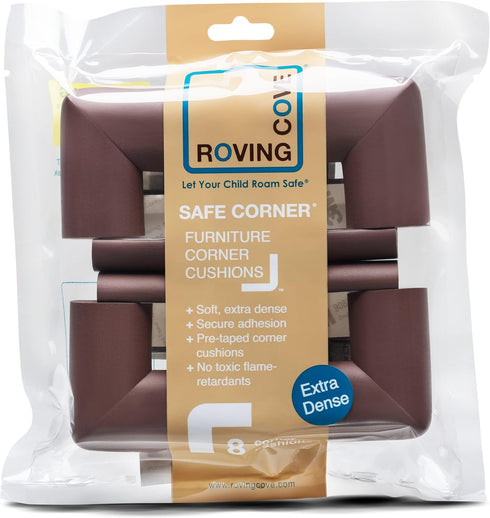 Roving Cove HeftyFit Corner Protector for Baby - 8 Large Corners, Heavy-Duty Soft Rubber Foam Bumper Guards, Coffee