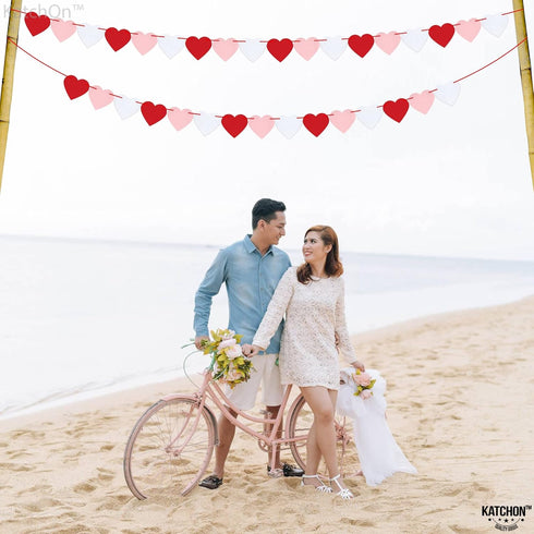 KatchOn Red Felt Heart Garland, 8.2 Feet, No DIY, Heart Decorations for Anniversary and Engagement Parties
