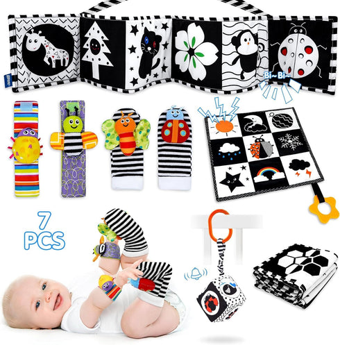 7 Pcs High Contrast Black and White Baby Toys for Newborn, Montessori Tummy Time Sensory Toys for 0-6 Months