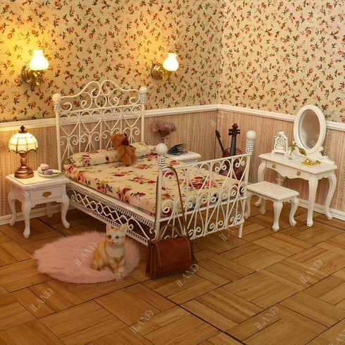 iLAND 1:12 Scale Victorian Dollhouse Furniture, 5pcs Dollhouse Bed Set