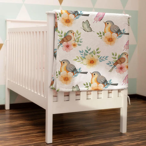 Watercolor Birds Butterfly Flowers Toddler Baby Blanket for Boys Girls, Spring Floral Swaddle Blankets for Infant