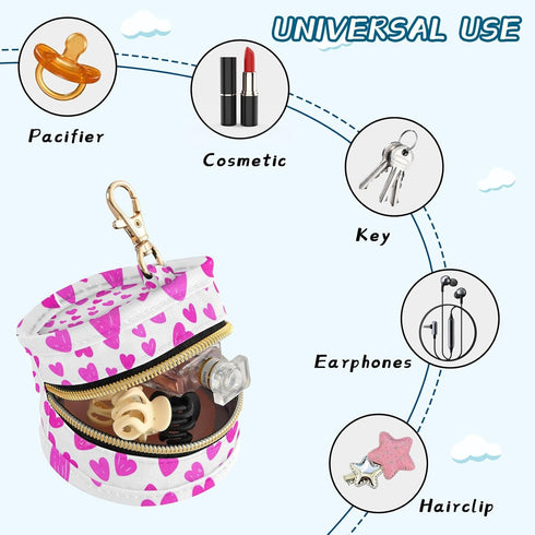 Heart Round Pacifier Storage Case with Zipper, Portable Pacifier Case for Travel, Diaper Bag & Purse, Pacifier