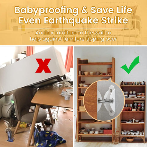 Furniture Anchors (6 Pack) for Baby Proofing, Anti Tip Furniture Straps, Securing 400 lbs, Metal White Earthquake Straps