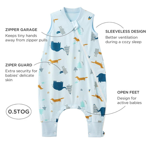 Duomiaomiao 0.5 TOG Toddler Sleep Sack 24-36 Months, 100% Cotton Lightweight Baby Sleep Sack with Feet