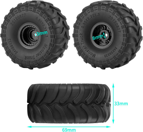 4PCS RC Rubber Wheels and Tires Set for 1:24 Axial SCX24 Gladiator Deadbolt Bronco RC Crawler Car (Black)