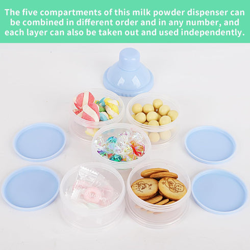 Manwetye 3-Pack 5-Layer Baby Formula Dispenser for Travel - Portable Milk Powder Container with Lids, Food Storage Box