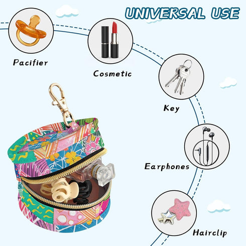 YETTASBIN Flower Patchwork Portable Pacifier Holder Case with Metal Hook Buckle & Zipper for Diaper Bag and Stroller