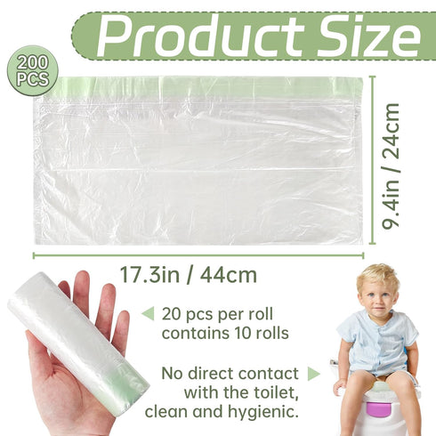 Panxxsen 200 Pack Portable Potty Chair Liners with Drawstring,Disposable Potty Liners Bags,Training Toilet Seat Potty