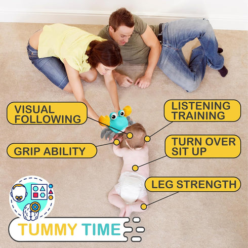 Pbooo Crawling Crab Baby Toy - Interactive Walking Dancing Crab Toy (Infrared Sensing) for 3-12 Months, Toddler Learning