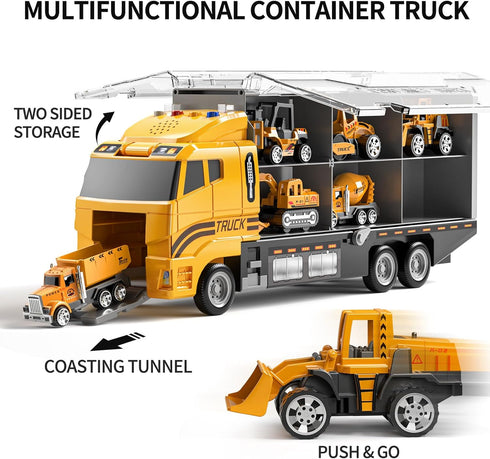 TEMI Toddler Toys for 3-6 Years Old Boys, Die-cast Construction Car Carrier Vehicle Toy Set with Play Mat