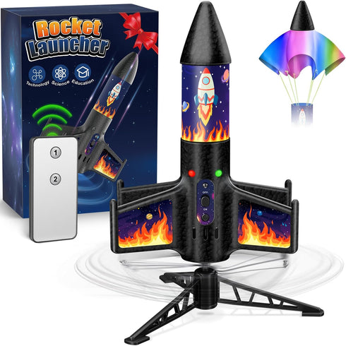 CGGSNDF Rocket Launcher for Kids, 300 Feet Flight Altitude Rechargeable LED Spinner Rocket
