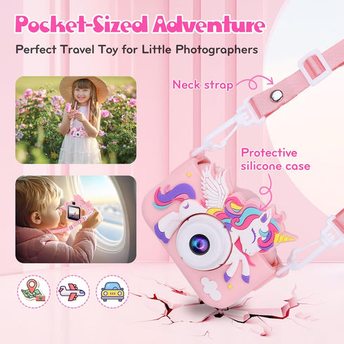 Alotwan 3-8 3 4 5 6 7 8 1080P 32G Kids Camera Unicorn Girl Toys, Digital Camera for Kids Age Toddler Travel Toys