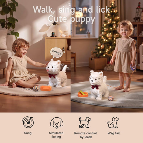 eJog Pup 3+ Walking Dog Toy with Leash, Remote Control Interactive Robot Dog, Dress Up Plush Puppy with Walking