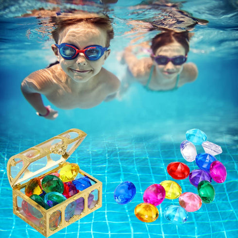 Diving Gem Pool Toys - 14 Color Diamond Treasure Chest Summer Swimming Gems Pirate Diving Toy Set for Children