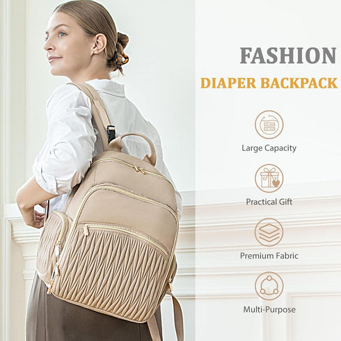 Backpack 16 Mommy Backpack Miss Fong Diaper Bag - Quilted Travel Baby Bag with Changing Pad, Pockets, Waterproof, Large