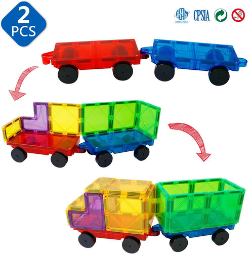 MAGBLOCK 2 Pieces Magnetic Tiles Car Truck Wheel Set - Compatible with Magnet Tiles for Kids Toddlers