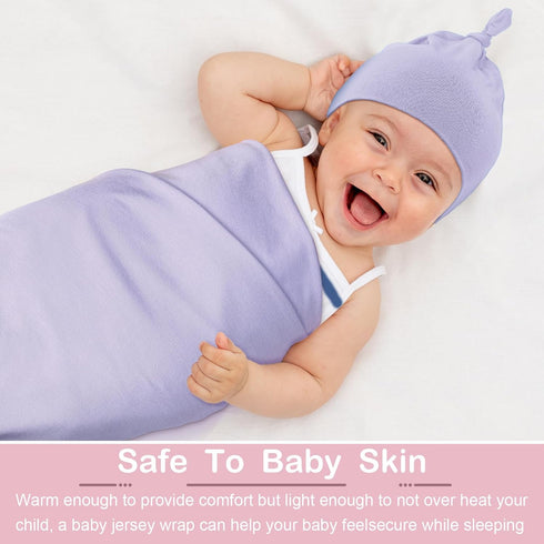 2 Set 47" 47" JaGely Pcs Stretchy Baby Swaddle Blankets Extra Soft x Baby Newborn Swaddle Blanket and Hat(Pink, Light