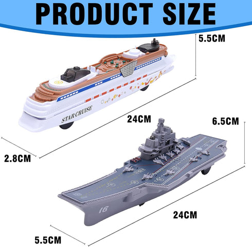 2PCS 3-8 Crelloci Aircraft Carrier Toy Cruise Ship with Lights and Sounds, Model Aircraft Carrier Navy Ship, Nautical