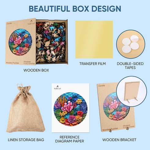500 5MM (16.5"*16.5") Ruikiyart Piece Puzzles for Adults, Corals Wooden Jigsaw Puzzles, Sea Puzzle Unique Shape Gift