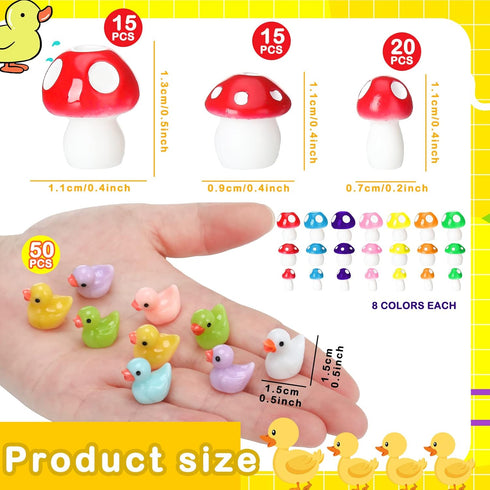 Deekin 100 Pcs Mini Resin Ducks Tiny Mushrooms Miniature Duck Figures Cake Decor DIY Craft Micro Landscape Garden Aquarium Dollhouse Decoration for Pranks Hide Seek Party Favors (Cute, Colorful)
