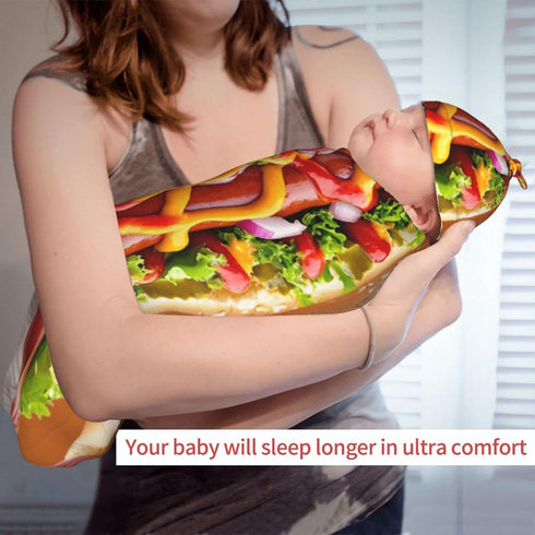Chguyon Sets Hot Dog Newborn Swaddle Blanket Beanie Hat Funny Food Soft Baby Receiving Blanket Swaddle Sack Wraps