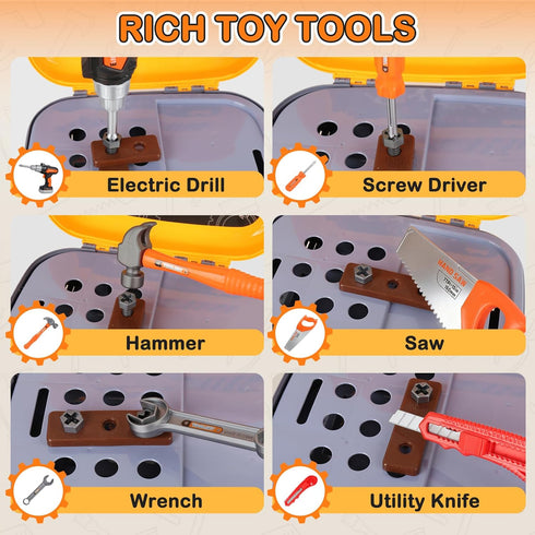 ZHYLLO Set 3-5 Set 3 Toddler Tool for Age Kids Tool with Tool Box and Toy Drill, Pretend Play Toy Tools Kids