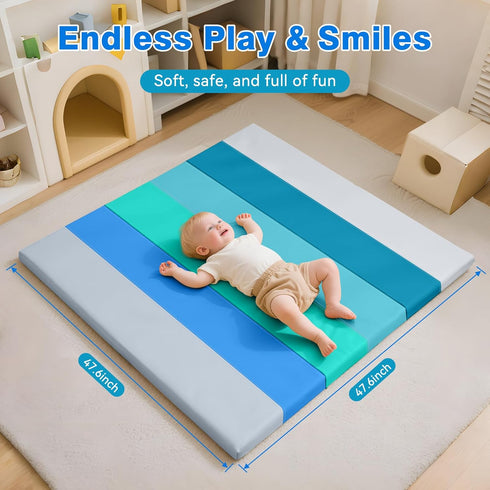TODIBY Foam Baby Play Mat: PU Leather Waterproof Kids Playmat - Trifold Floor Mat - Large Play Mat for Playpen Thick