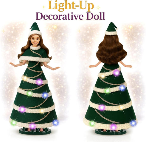 Lady Cat 11.5-Inch Dress,3 Light-Up Decorative Doll with LED Lighting Modes (Slow Flash, Fast Flash, Steady On),Display