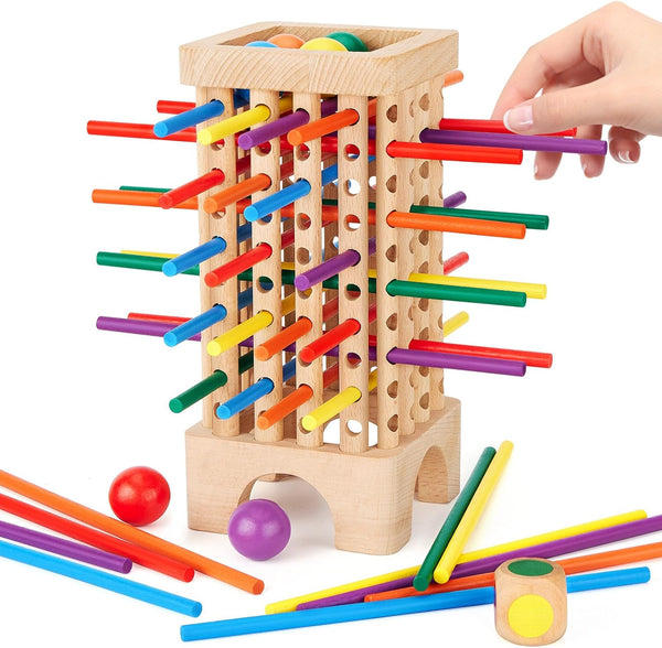 WhimsiPlay Montessori Game Wooden Board Games, 42 Colorful Sticks Dice Game Math Learning