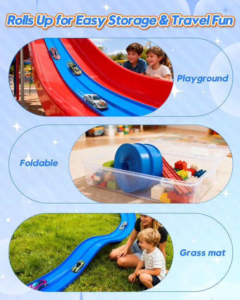 15 3 6 1/64 Ft Flexible Car Tracks for Kids Age Up, Race Track with Toy Cars, Flex Track Compatible Diecast Cars