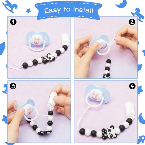 9tilight 4Pcs Silicone Pacifier Clip for Babies Infant Animal Teething Panda Dinosaur Elephant Raccoon Soothie Toy
