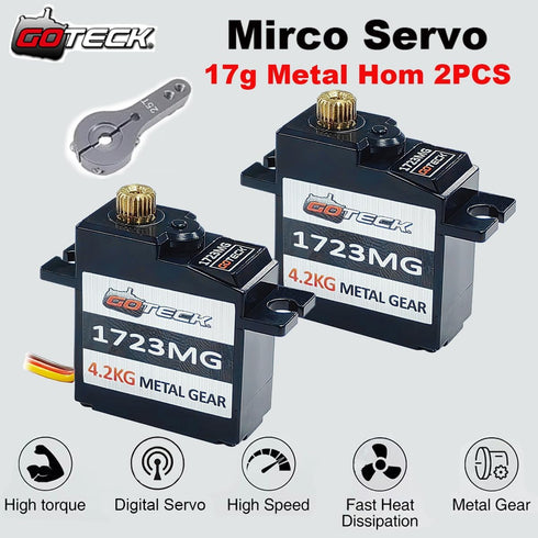 2PCS 17g 25T 1/18 1/16 1/14 GOTECK Full Metal Gear Digital Servo, with Servo Horn for RC Car Model Boat Fixed-Wing