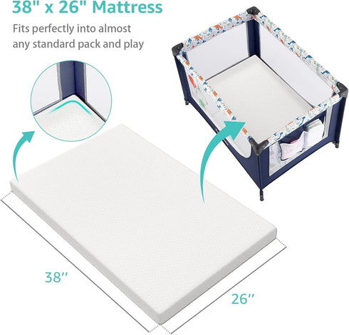 YENING Pack 38x26 Pack Organic Cotton and Play Mattress Pad Breathable Waterproof Baby Mattress for N Play Matress
