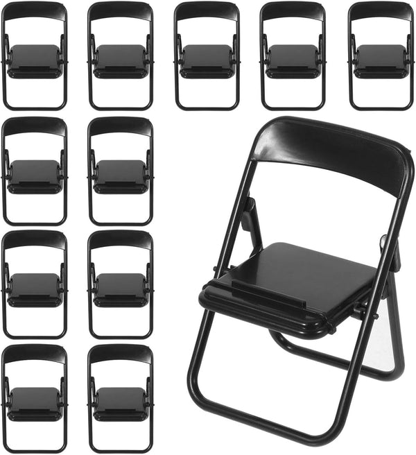 STOBOK 12pcs Mini Folding Chair Models for Doll House, Cell Phone Stand Holder
